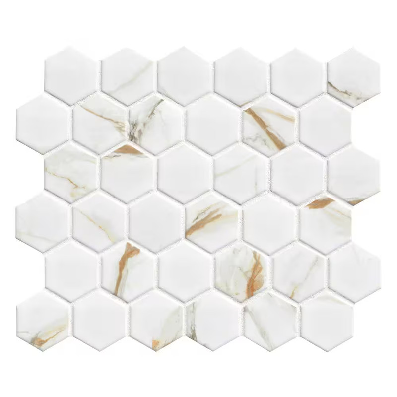 Calacatta Gold 2 In. Hexagon 12 In. X 13 In. X 0.24 In. Matte Porcelain Mesh-Mou