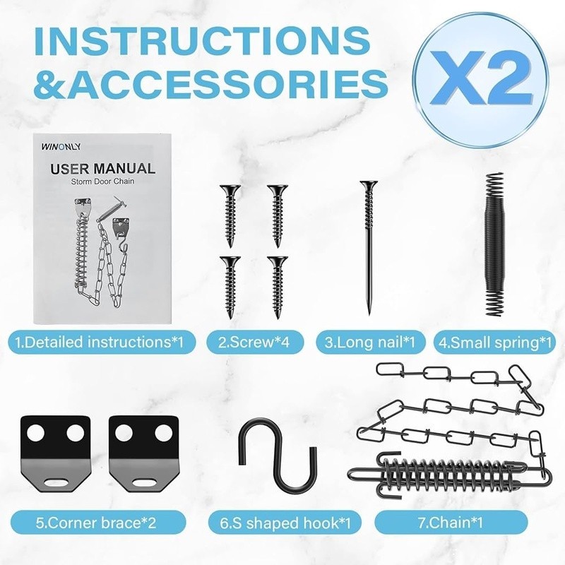 Storm Door Safety Chain Spring Kit Heavy Duty Wind Protection Easy Installation gallery