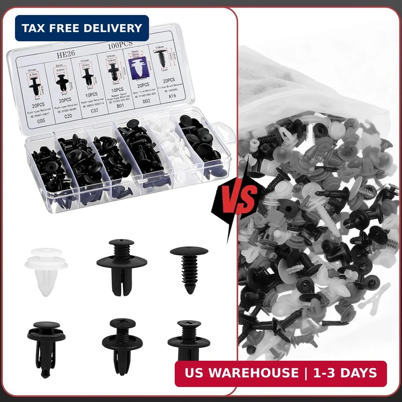 100Pcs Auto Body Panel Fasteners & Push Pin Rivets - 6 Sizes Bumper Fender Flare gallery