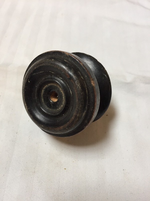Vintage Antique Carved Round Turned Black Painted Wood Drawer Pull Knob 5cm 2″