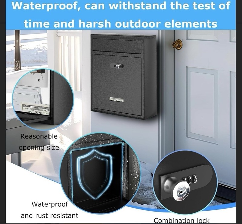16” Wall Mount Mailbox/Dropbox with Key & Password Combination Lock, Waterproof gallery