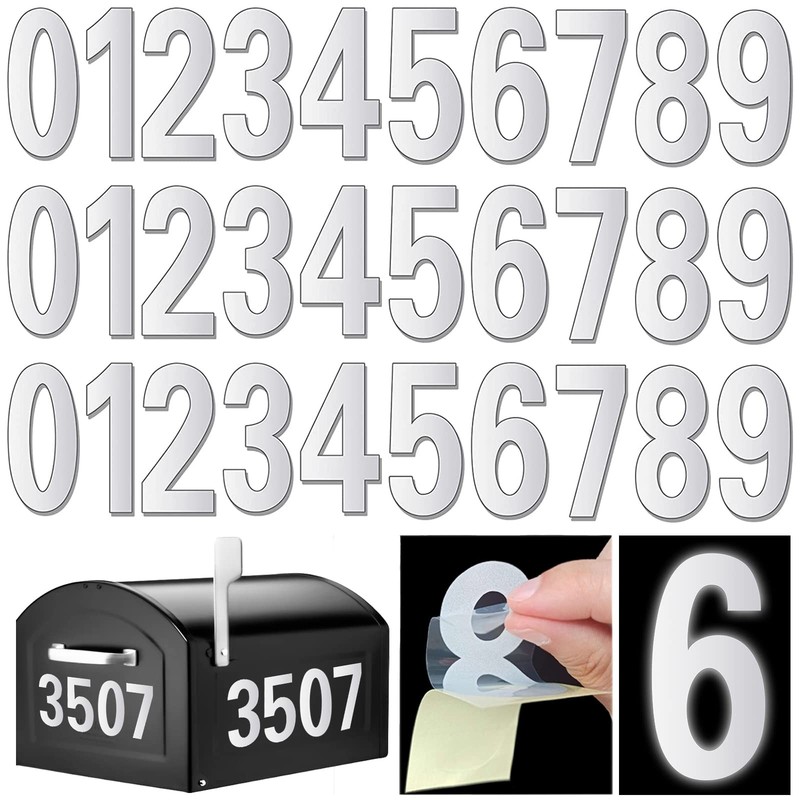 Reflective Mailbox Numbers for Outside – 30 Pcs Waterproof 3 inches, White