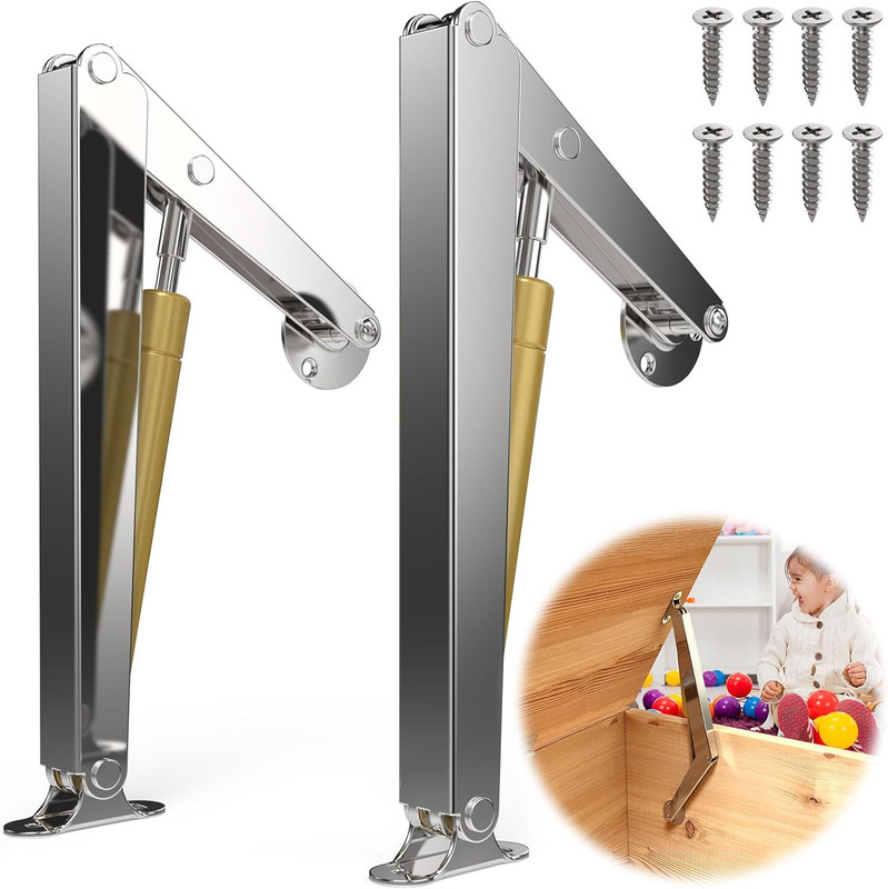 (2PCS) Lid Support Hinge Soft Close Toy Box Hinges 200N Gas Struts Heavy Duty... gallery