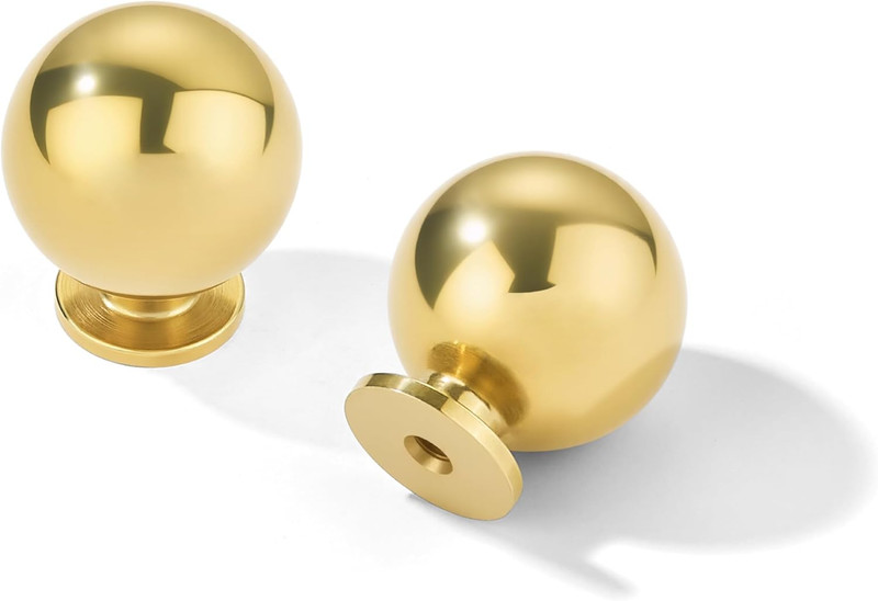2-Pack 100% Solid Unlacquered Brass Cabinet Knobs, round Ball Real Brass Knobs f