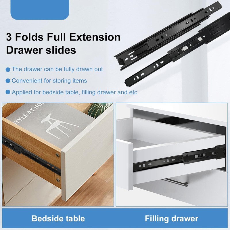 22" Full Extension Drawer Slides - 4 Pairs Metal Ball Bearing Rails, 100 LB Capa gallery