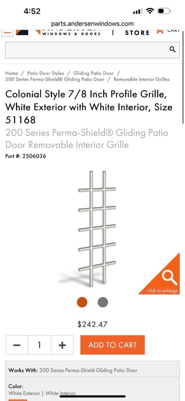 Andersen 200 Series Perma-Shield Patio Door Interior Grilles White 51168 – Pair
