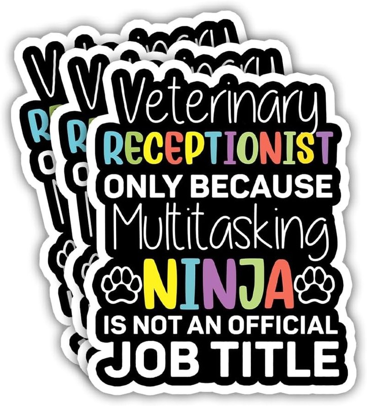 Receptionist Multitasking Ninja Office Stickers (3-Pack) – 3×4 Inch Graphic Bump