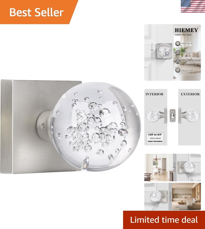 Beautiful Clear Bubble Crystal Round Door Knob – Keyless 1.57″ Brushed Nickel