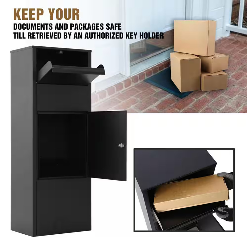Large Package Delivery Parcel Mail Drop Box for Black, with Lockable Storage Com gallery