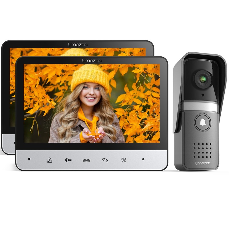 TMEZON Wired Video Doorbell Intercom System Security Video Camera 2×7” Monitor