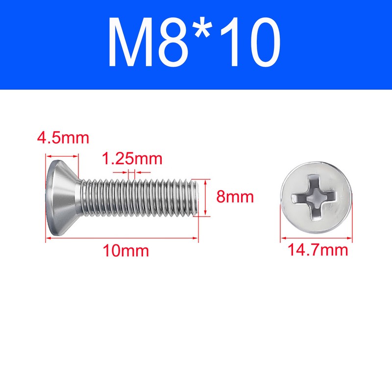 Phillips Machine Screws Countersunk Flat Head Bolts M8 Din 965 A2 Stainless