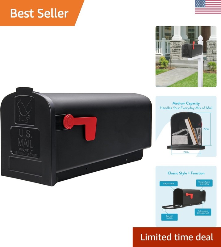Parsons Medium Capacity, Plastic Post Mount Mailbox, Black