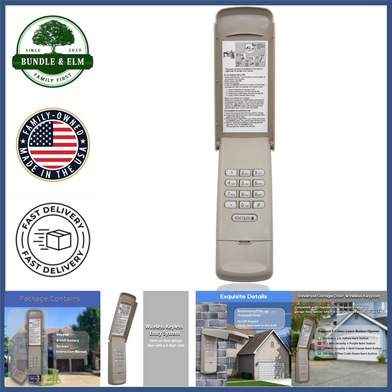 Secure Keyless Garage Door Opener Keypad with Clamshell Design and PIN Support