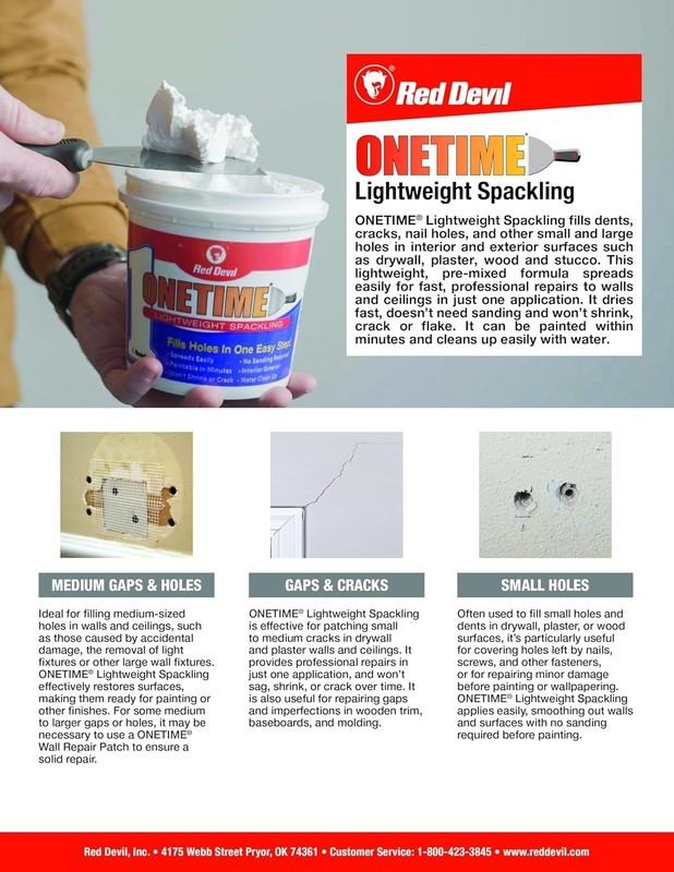 ONETIME 1/2 Pint Lightweight Spackle: Effortless Wall Repair, No-Sanding! gallery