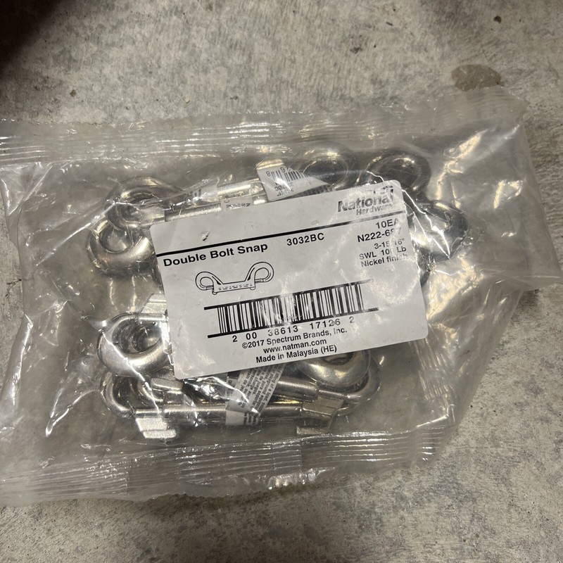 (10-Pk) National Hardware Double Bolt Snap Nickel 3-15/16″ N222-687