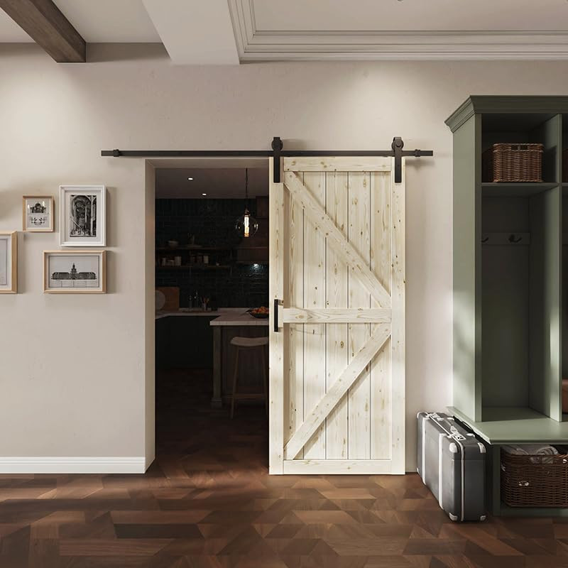 36 X 84 Inch Barn Door with 7FT Sliding Barn Door Hardware Kit Included, Solid W