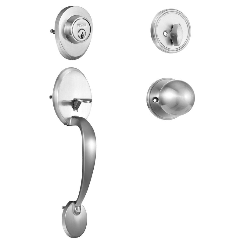 All-Metal Satin Nickel Handle and Deadbolt with 7-11/16-8-13/16in Range