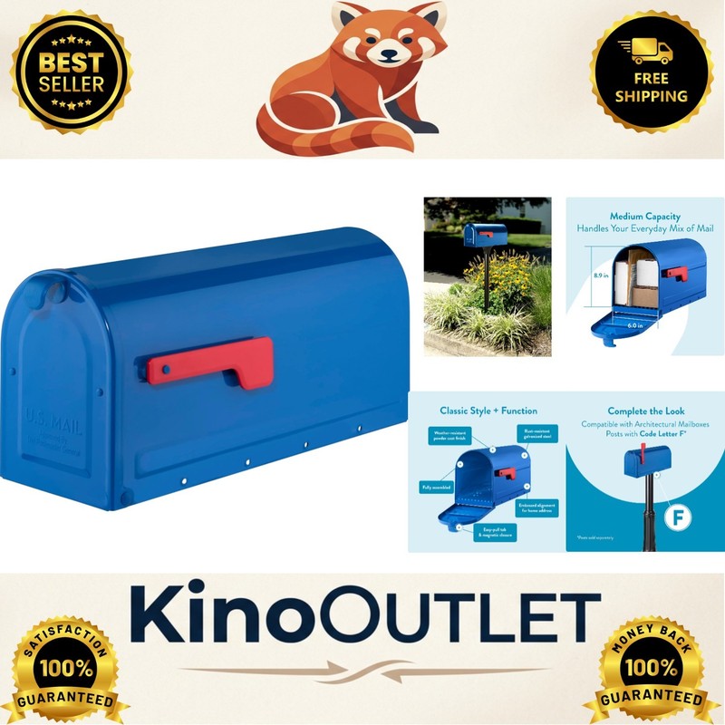 Contemporary Medium Mailbox – Blue Metal Design for Effortless Curbside Style