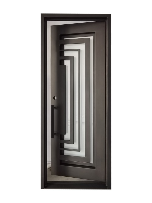 Bellaire Model Single Front Entry Wrought Iron Door Frosted Glass gallery