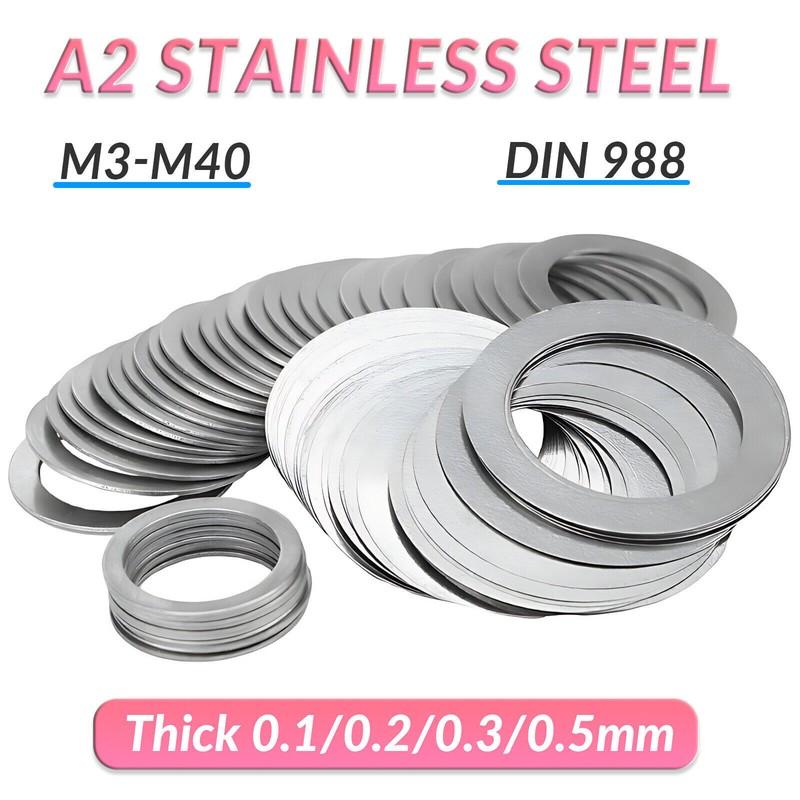 DIN 988 Shim Washers Flat Shims A2(304) Stainless Steel Thick 0.1/0.2/0.3/0.5mm gallery
