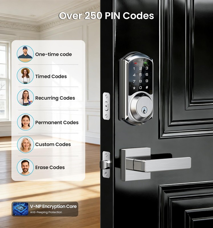 VE06-L Smart Locks with 2 Lever Handle Set, App Control, Keyless Entry Deadbo... gallery