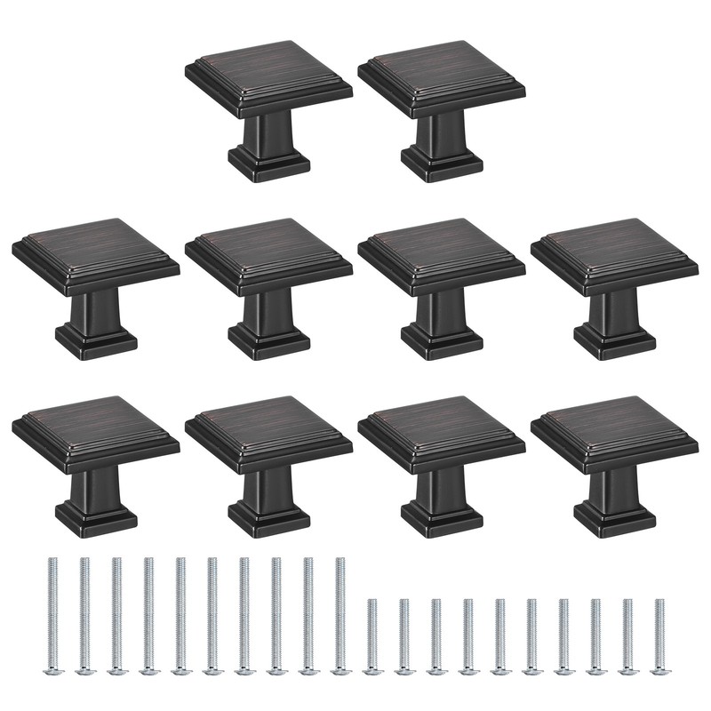 10 Pack Cupboard Knobs 1.2 Inch(30mm) Square Dresser Knobs, Black