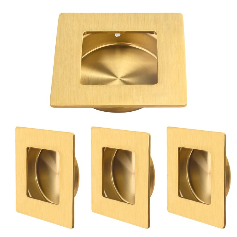 4 PCS Brushed Gold Recessed Sliding Closet Door Finger Pulls 23/4×23/8 Inch