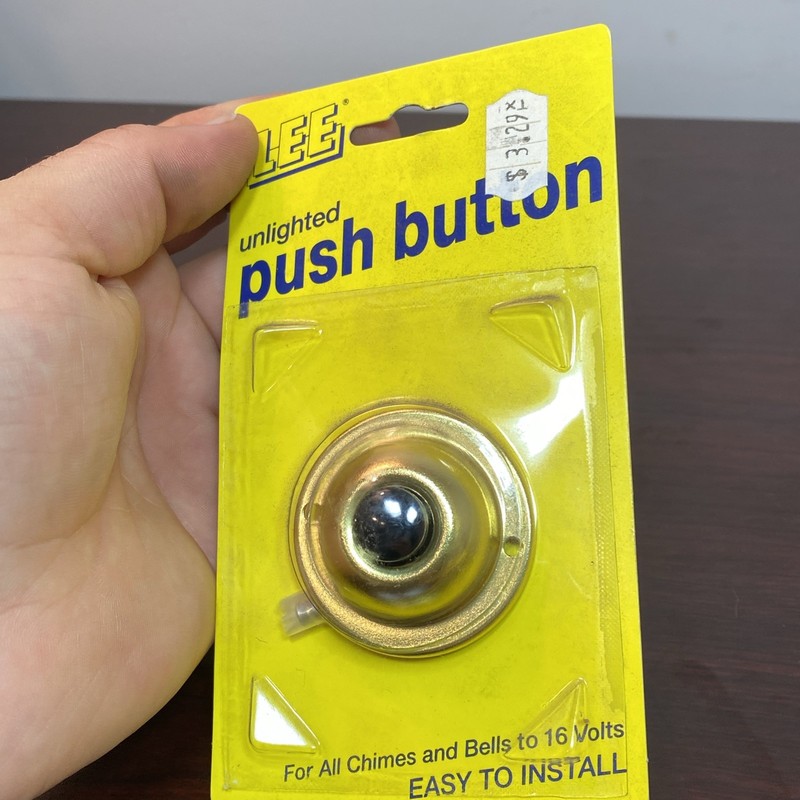 Lee Unlighted Gold Brass Electric Doorbell Wired Black Push Button 16 Volt 1.75” gallery