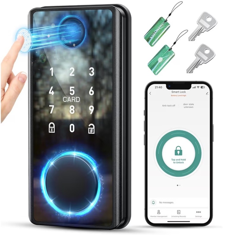 Psos Black Keyless Entry Fingerprint Biometric Keypad Smart Lock for Front Door