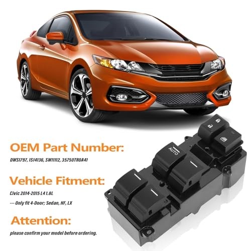 Master Power Window Switch Fits Civic 2014 2015 L4 1.8L Sedan, HF, LX, Driver gallery