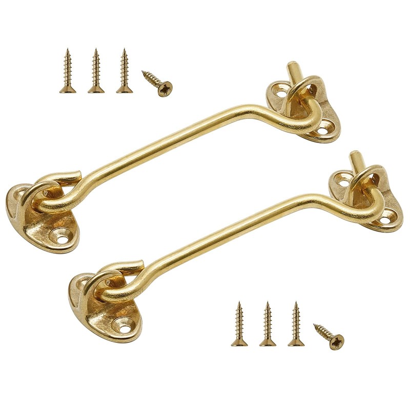 2Pcs Solid Brass Barn Door Lock 4 Inch, Privacy Hook and Eye Latch, Thicken G...