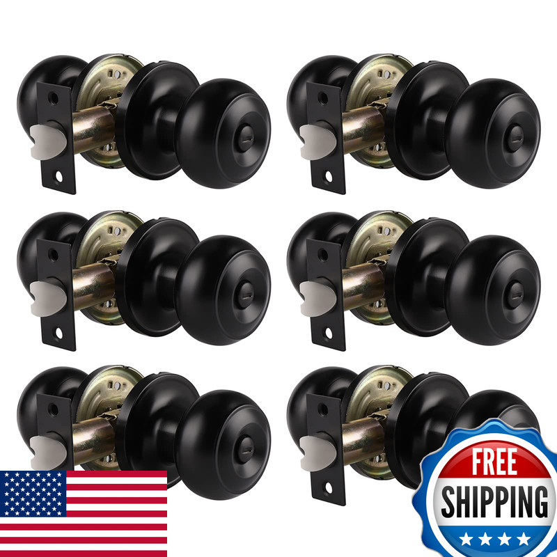 Probrico Door Knob Interior Matte Black Finish 6 Pack Door Handles Lock Keyless