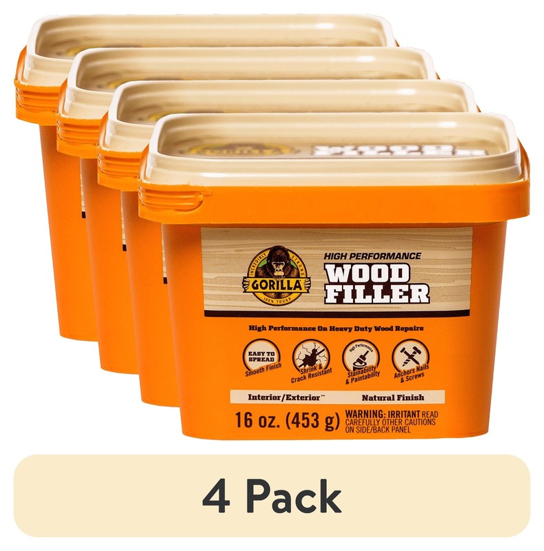 Gorilla All Purpose Wood Filler 16 oz Natural Finish Water Resistant 4 Pack
