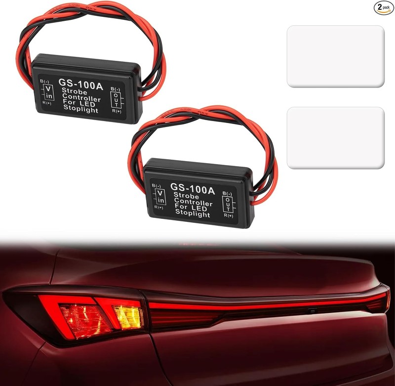 GS-100A Brake Light Flasher Strobe Module, 12V-24V LED Flash Controller for Moto