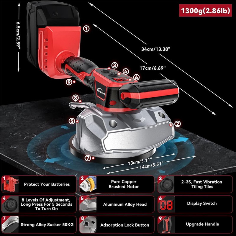 Tile Leveling Machine Electric Tiling Vibrator Tool for Milwaukee 18V NO Battery gallery
