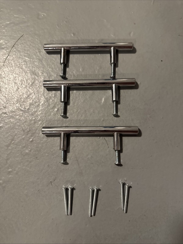 Lot 3 Pc Solid Steel Chrome T Bar Kitchen Cabinet Handle Pulls 3” Hole 5” Length