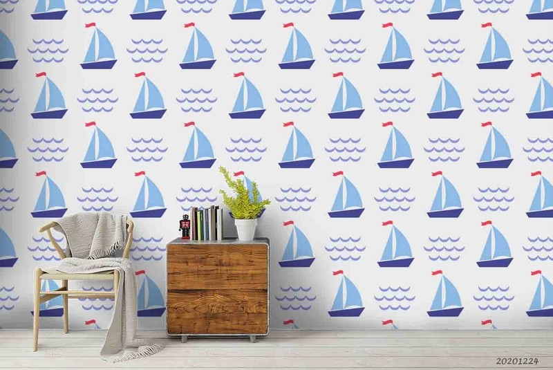 3D Sailboat Waves Cartoon Pattern Self-adhesive Removable Wallpaper Murals gallery