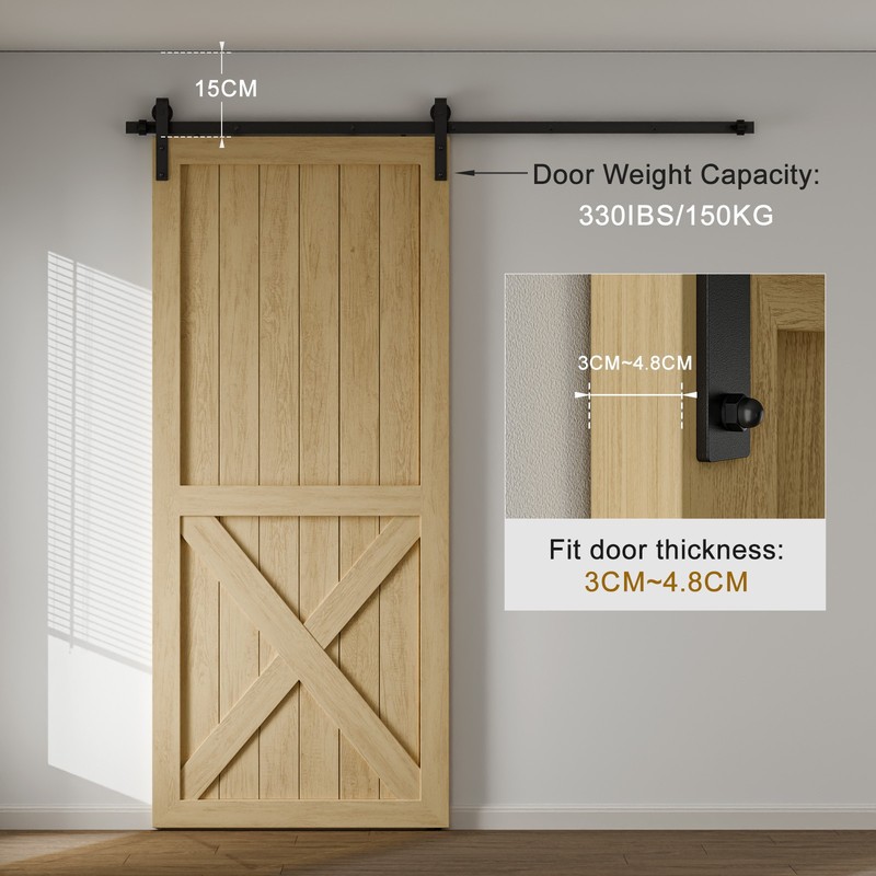 CCJH 6FT Sliding Barn Door Hardware Kit Wooden SingleDoor&Adjustable Floor Guide gallery