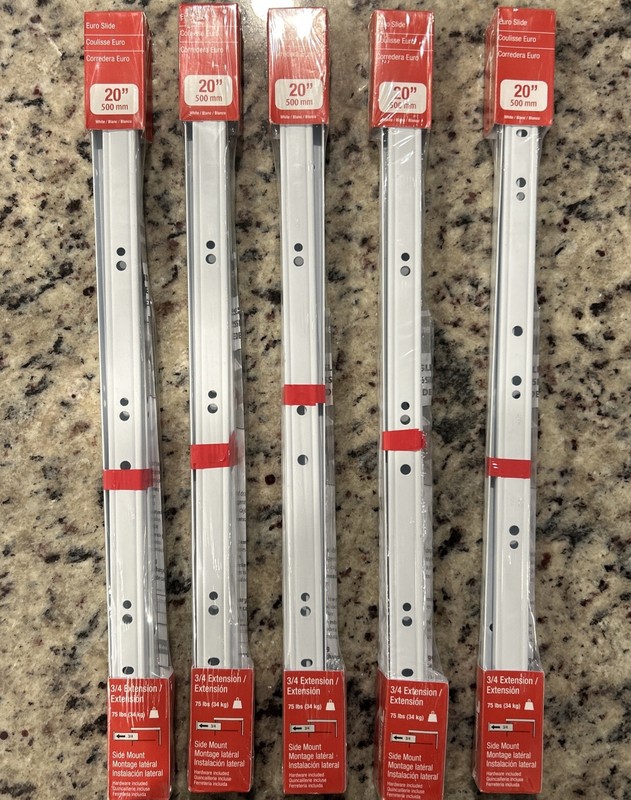 5 Sets Of 2-Packs Richelieu Side Mount Drawer Slides 20″ TU10230500