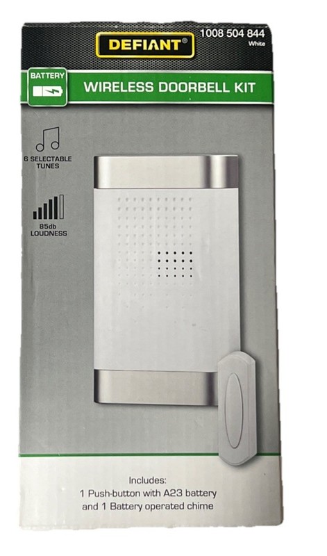 Defiant Wireless Battery Operated Doorbell Kit with Wireless Push Button NIB