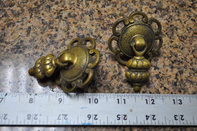 Two (2) Antique Brass Finish Drawer Pulls Cabinet/Furniture Hardware see pic gallery