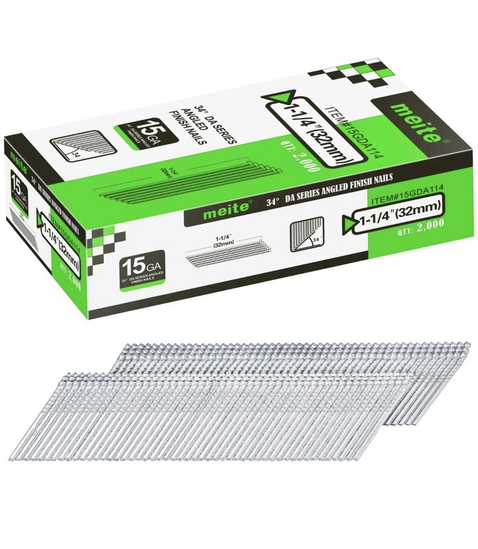 2,000 Counts 1-1/4 Inch 15 Gauge Angled Finish Nails 34 Degree Angled Galvanized