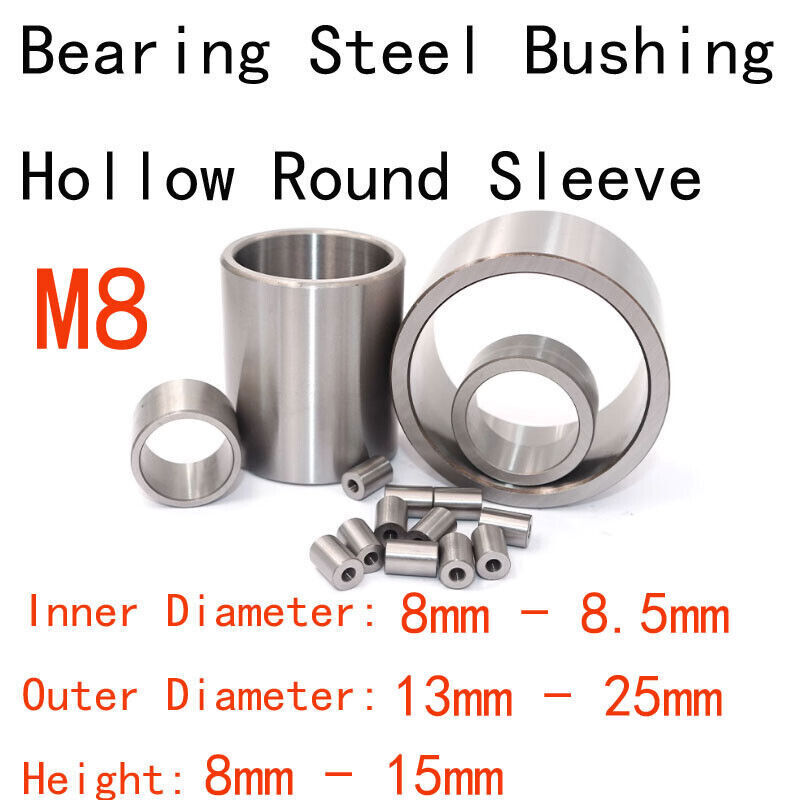 M8 8mm Inner Dia Bearing Steel Bushing Hollow Round Sleeve 13mm-25mm OD 8-15mm L