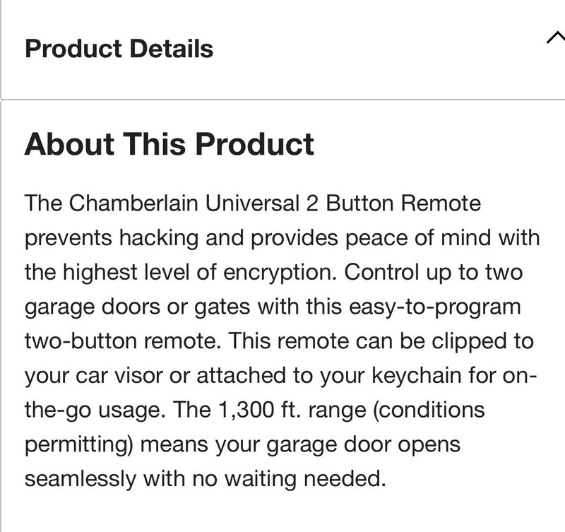 Chamberlain CHU62, Universal 2-Button Garage Door Remote Control gallery