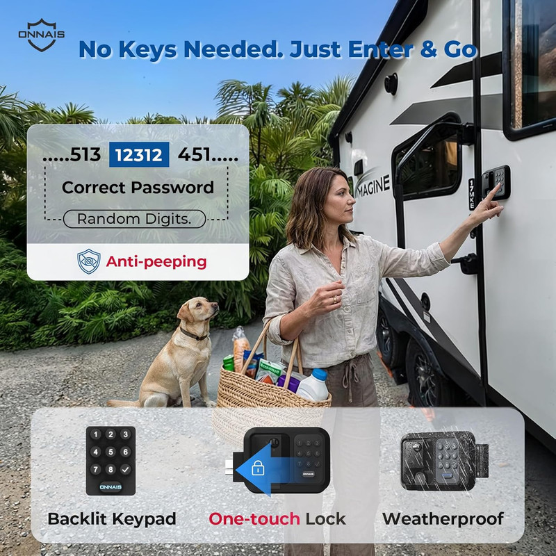 Full Metal RV Keyless Entry Door Lock with Password & Remote, Fits Most Trailers gallery