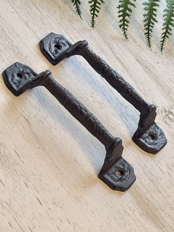 2 RUSTIC Cast Iron Barn Handles Gate Pull Shed Door Handles Fancy Drawer Pulls gallery