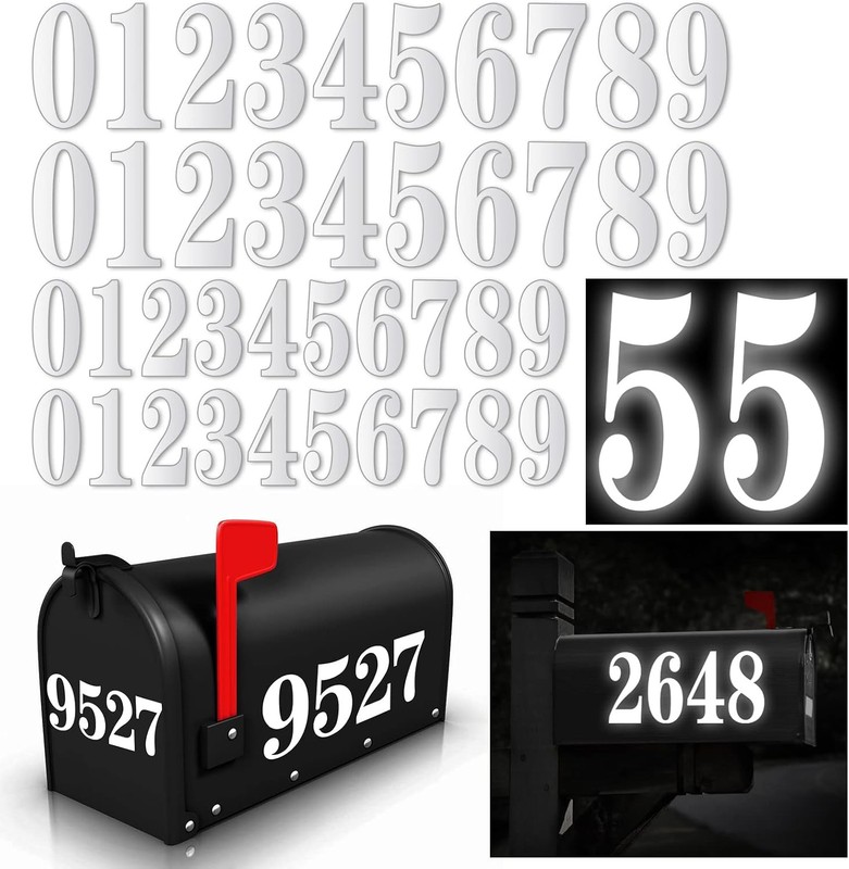 60 PCS White Mailbox Numbers, Vinyl 4 inch, 2 sets& 3 4 sets,