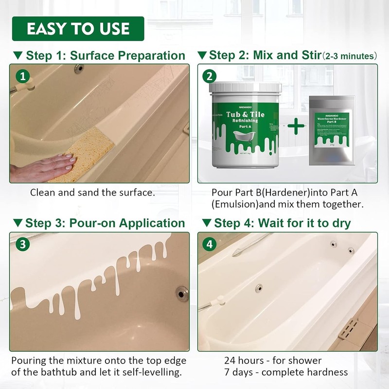 Tub and Tile Refinishing Kit White Emulsion Hardener Large Capacity DIY gallery
