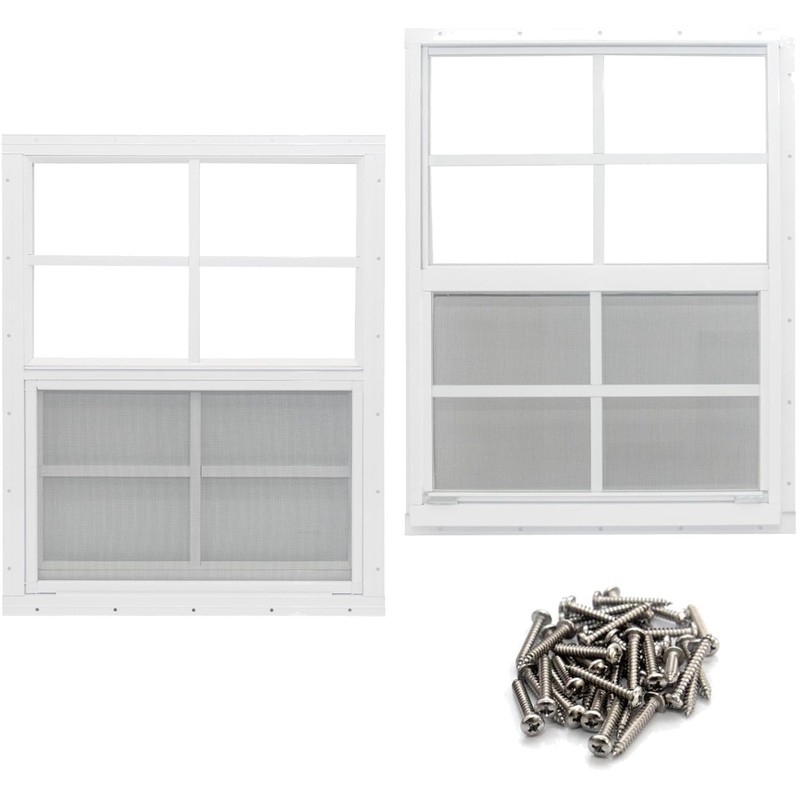 Weather-Resistant 2 Pack Shed Windows with Tempered Glass & Fiberglass Screen