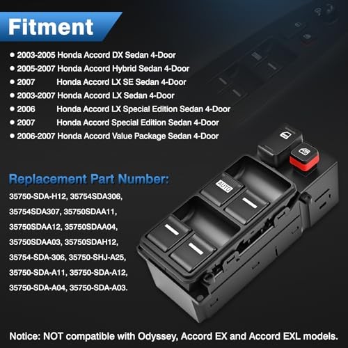 Power Window Switch Compatible with Honda Accord CM5 CM6 Sedan 2003-2007, gallery